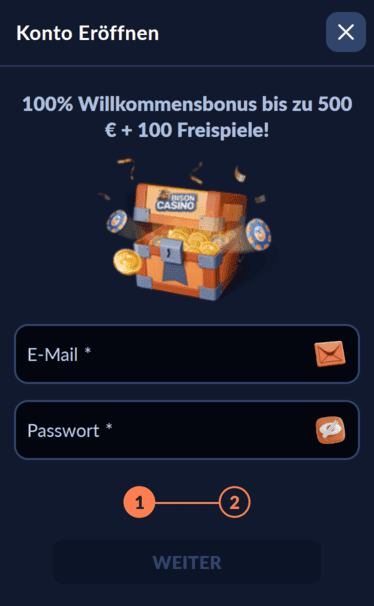 Bison Casino Registration screenshot