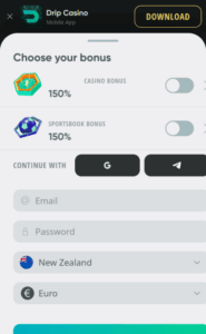 Drip Casino Registration Screenshot