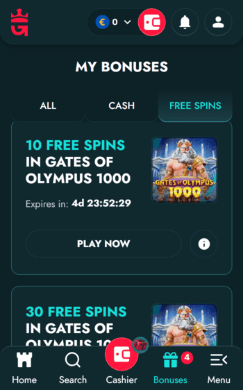 gluckbet casino bonuses screenshot