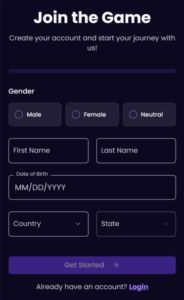 Lunaris casino signup screenshot