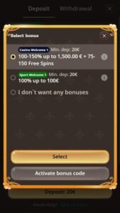 Royalzino Casino Select Bonus