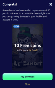 spindjinn casino bonus screenshot
